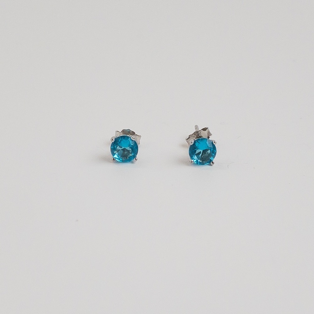 Sterling Silver 925 Blue Glass Stud Earrings Dainty Minimalist Jewelry